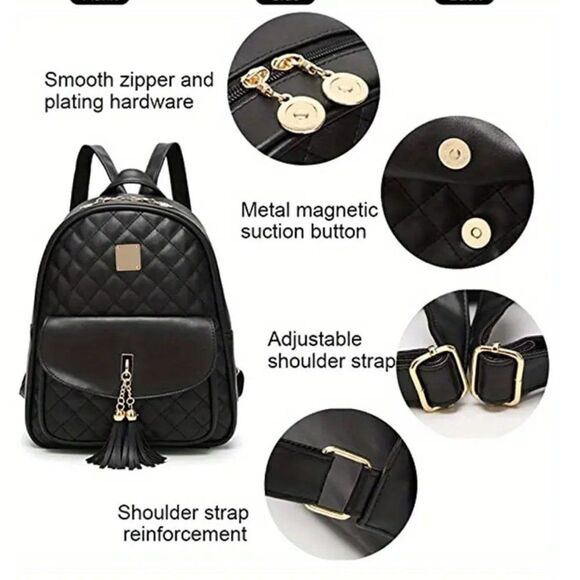 NEW 3-Pc PINK Argyle Quilted Backpack Set PU Leather School Bag & Clutch & Walle main image 4